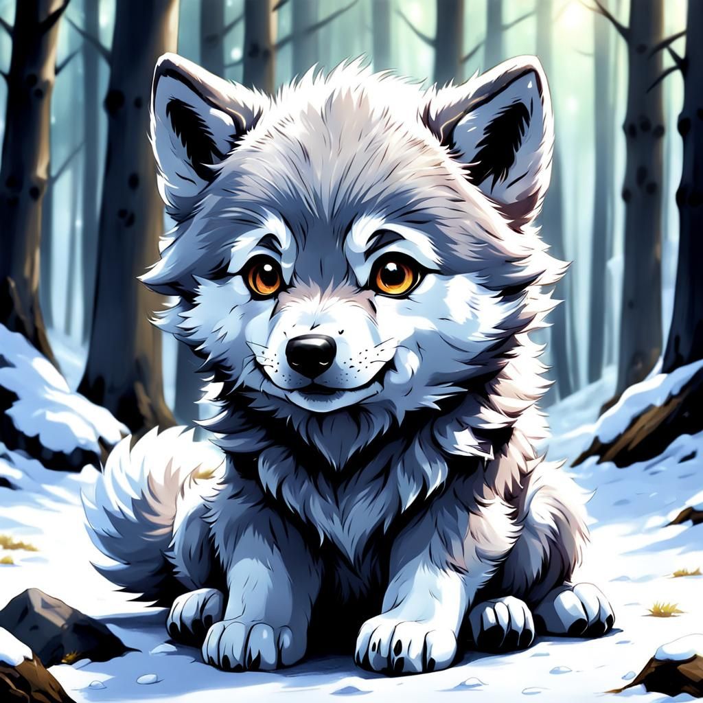 Adorable Baby Wolf in Anime Style