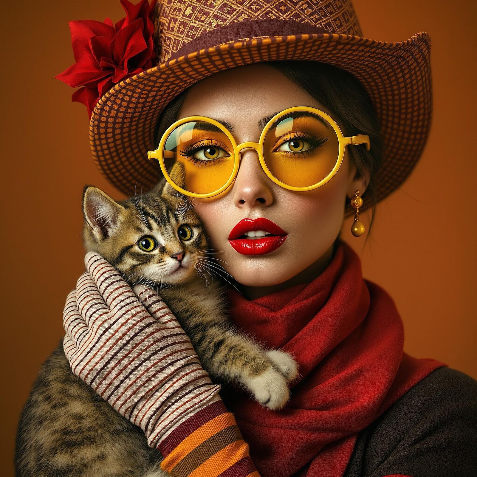 Elegant Woman with Cat in Surreal Airbrush Style