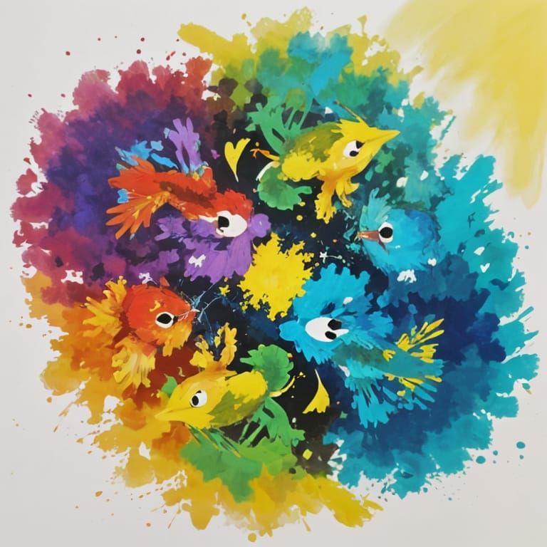 Rainbow Lorikeets Nesting: Abstract-Expressionist Close-Up