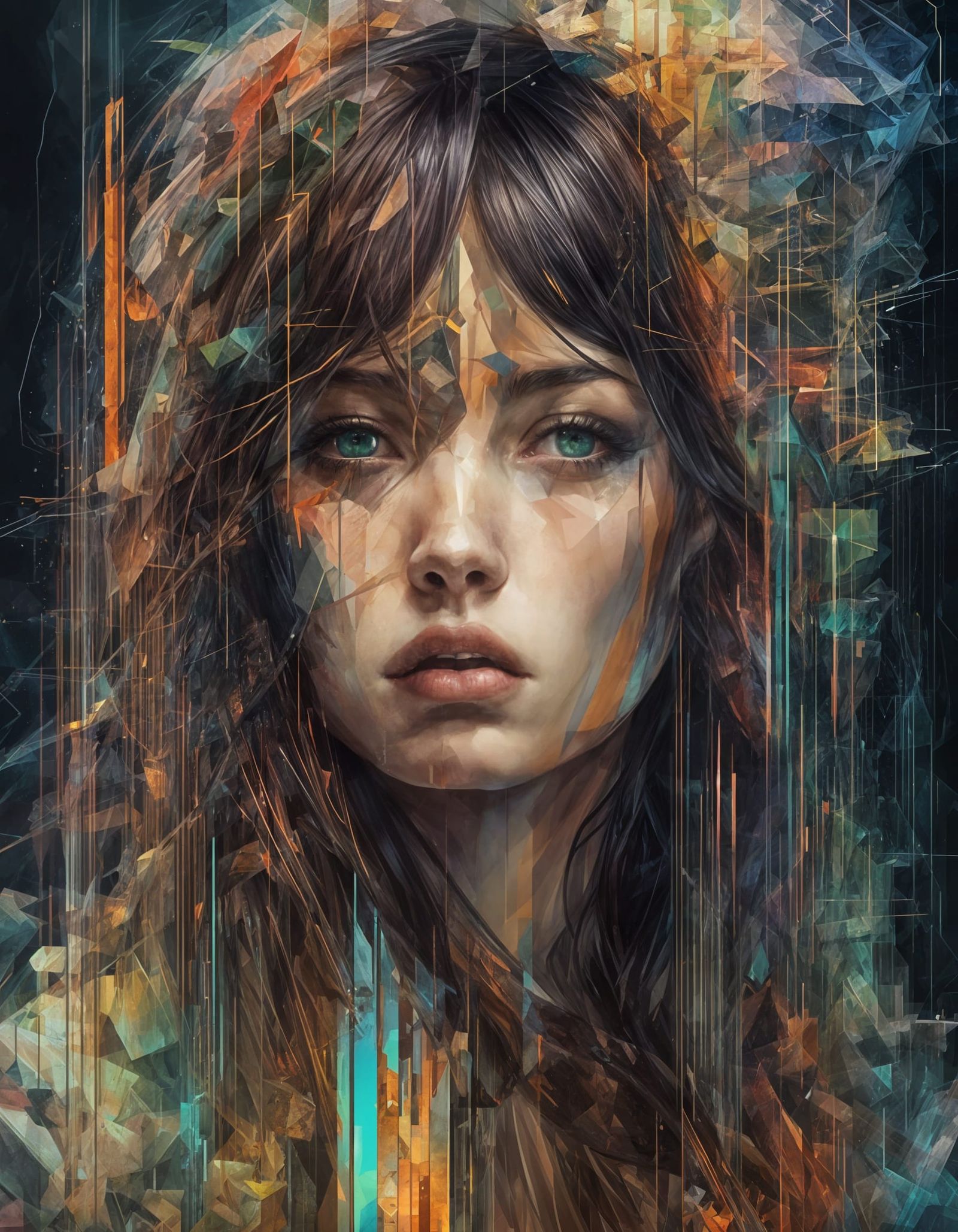 Glitch Art Portrait in Watercolor Style