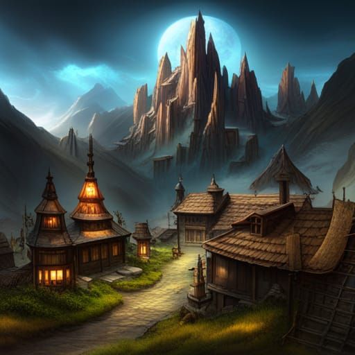 Majestic Goliath with Glowing Tattoos in Mountain Village