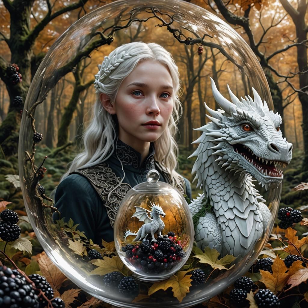 White Dragon and Woman in Autumn Forest Terrarium