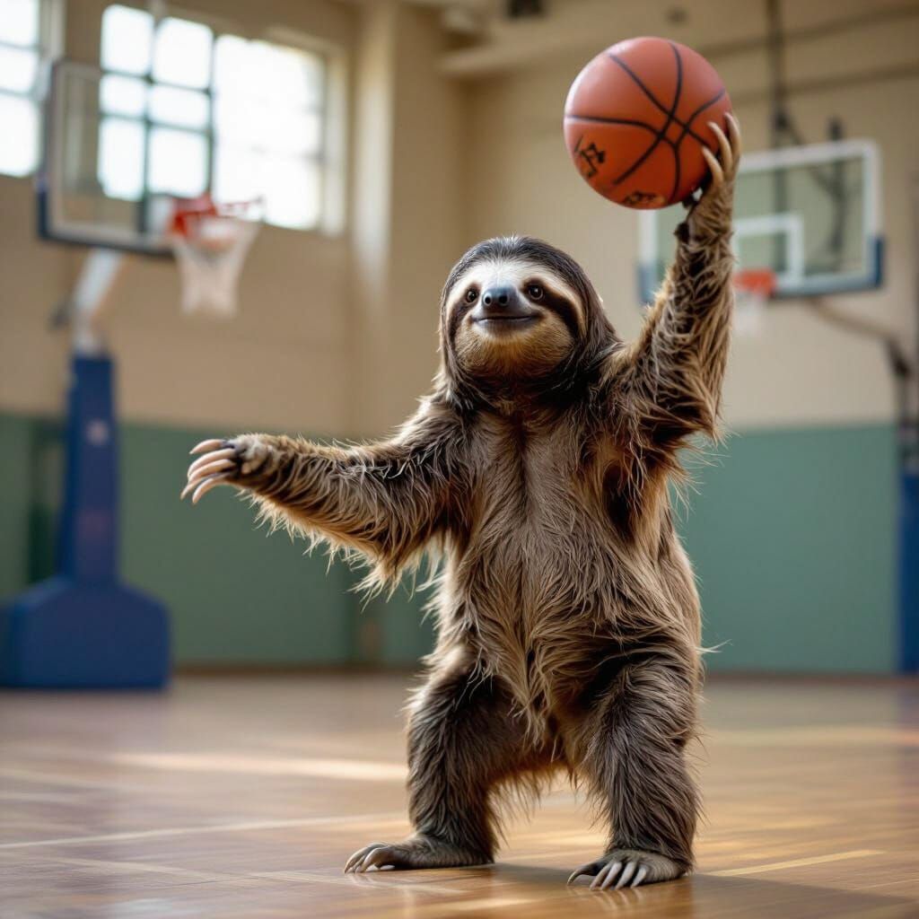 Sloth Plays Basketball: An AI-Generated Image