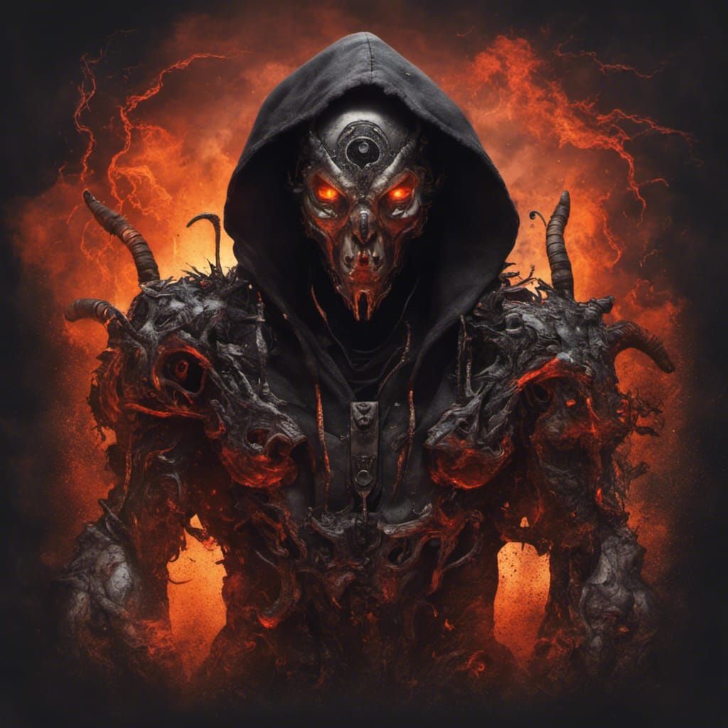 Robotic Hooded Figure with Lava Guns and Tornado