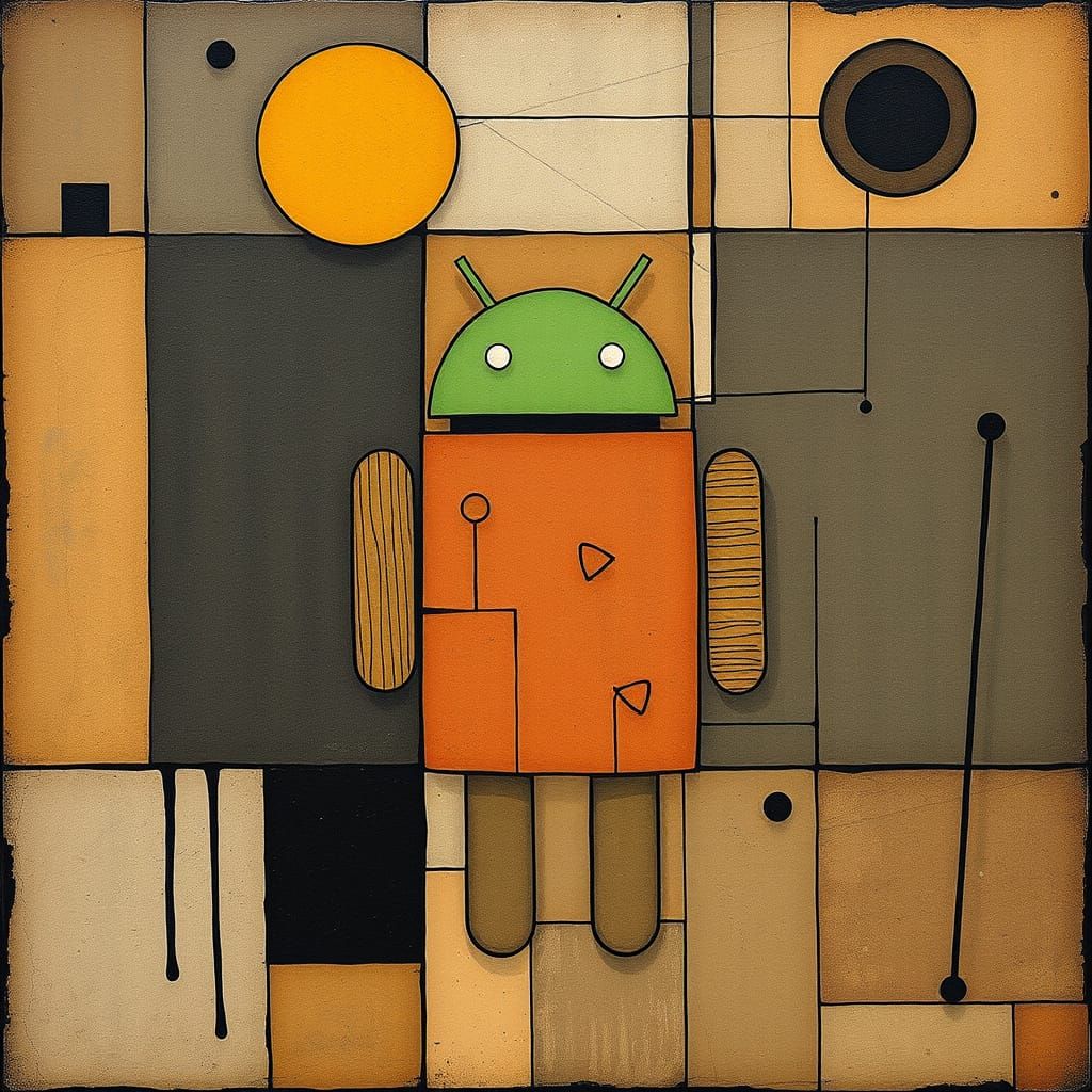 Weeping Android in Bauhaus Style Inspired by Paul Klee
