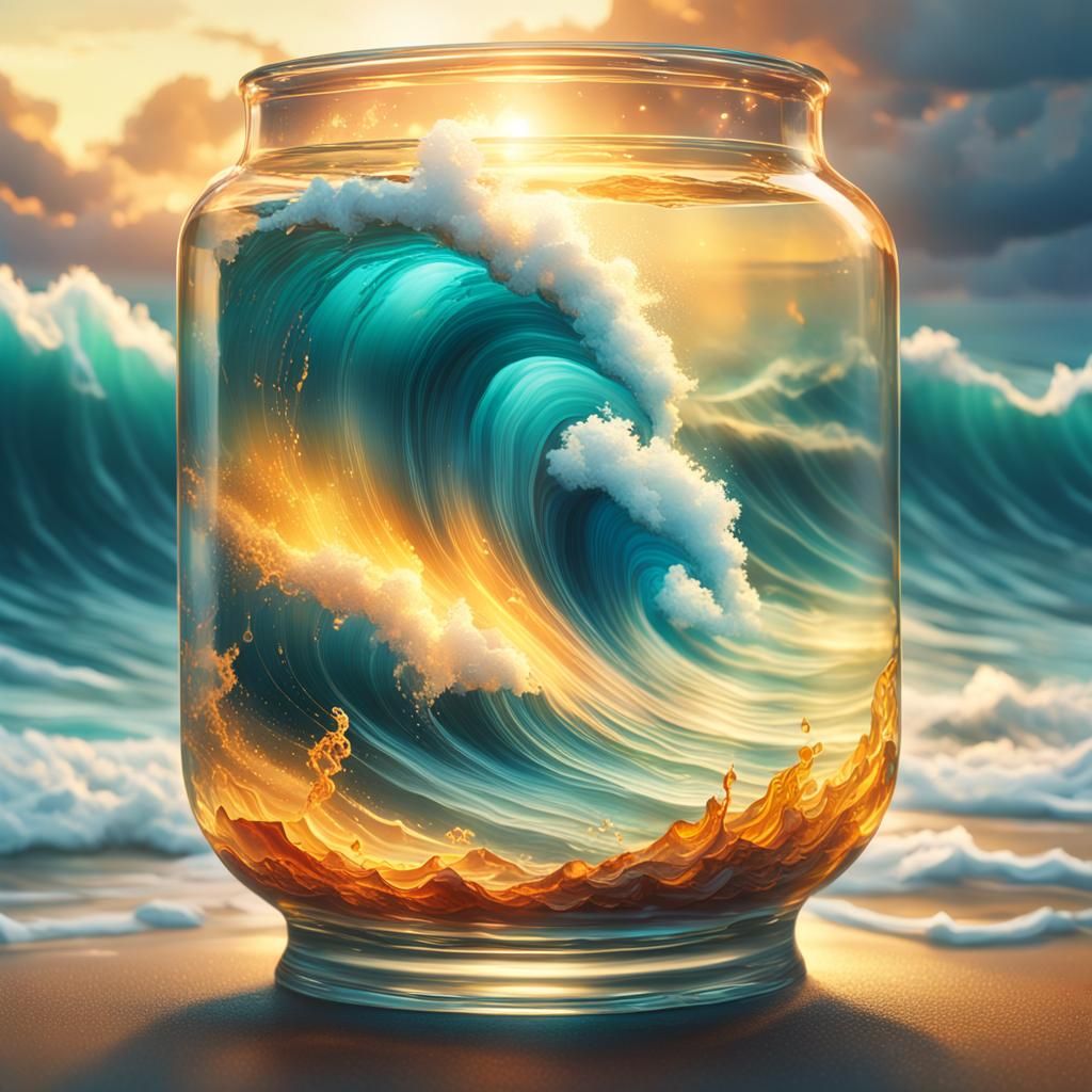 Stormy Sea Trapped in Glass: Cinematic Concept Art
