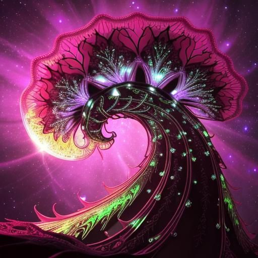 Bioluminescent Fractal Plants in a Galactic Nightscape