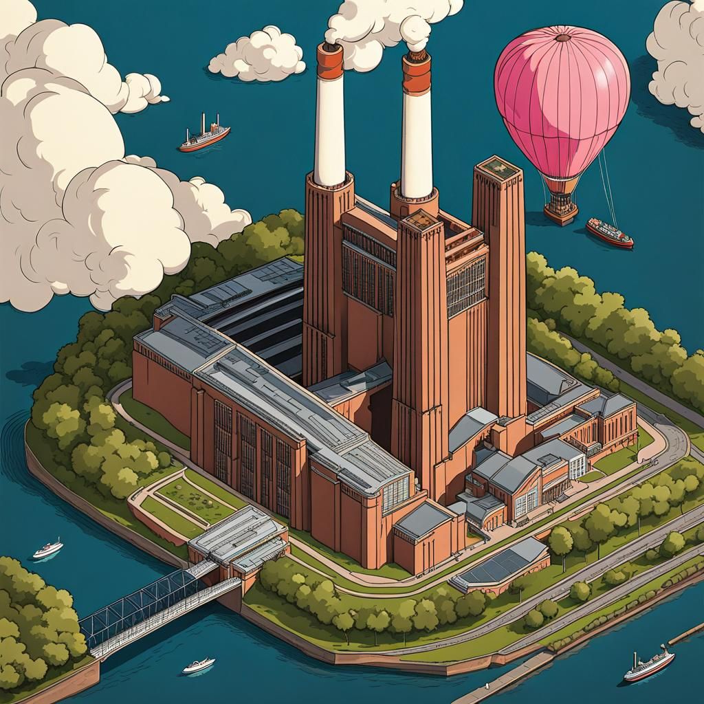 Battersea Power Station with Pig Balloon, Comic Book Style