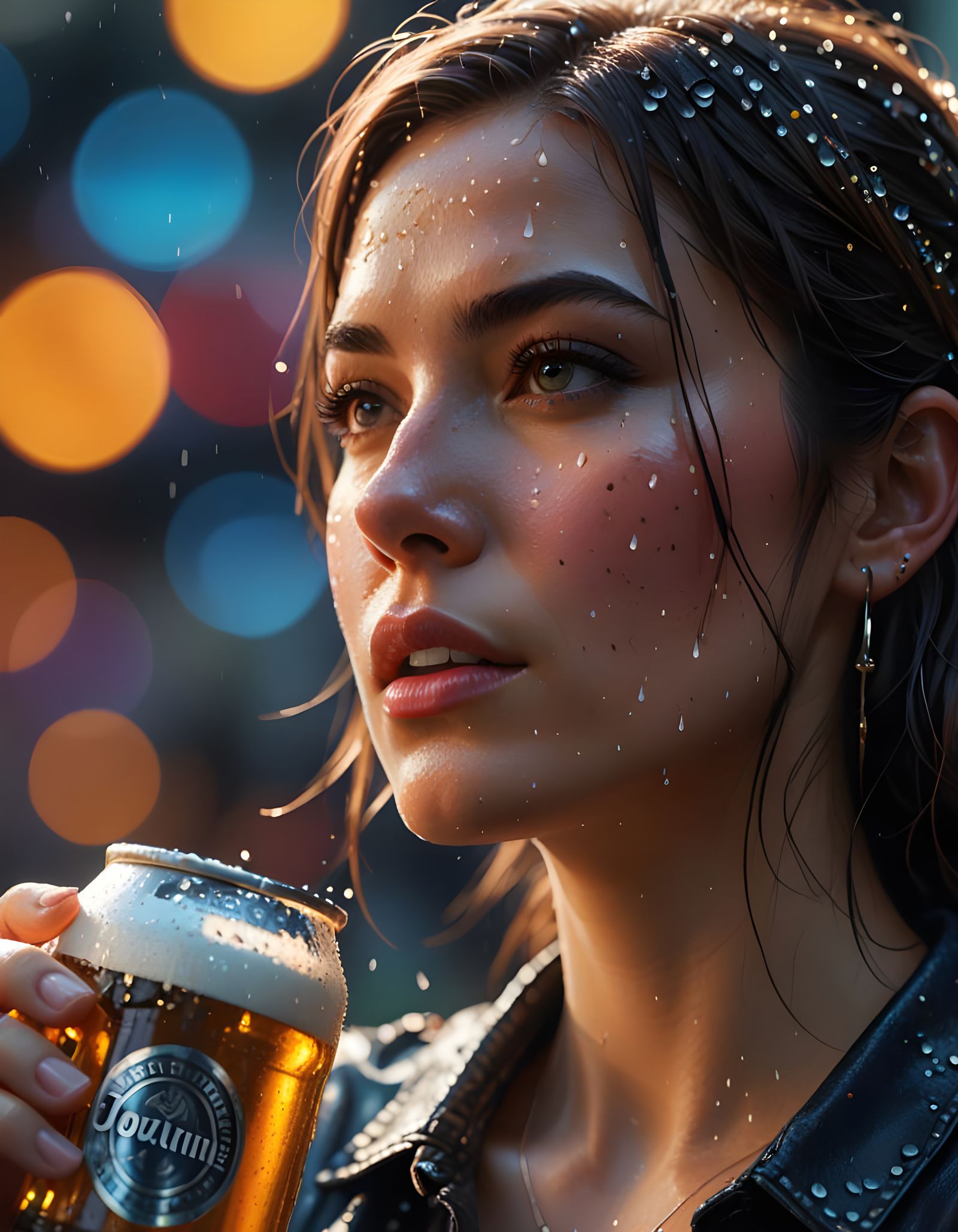 Girl Enjoying a Wet Tovarish Beer Can in Hyperrealistic Mid ...