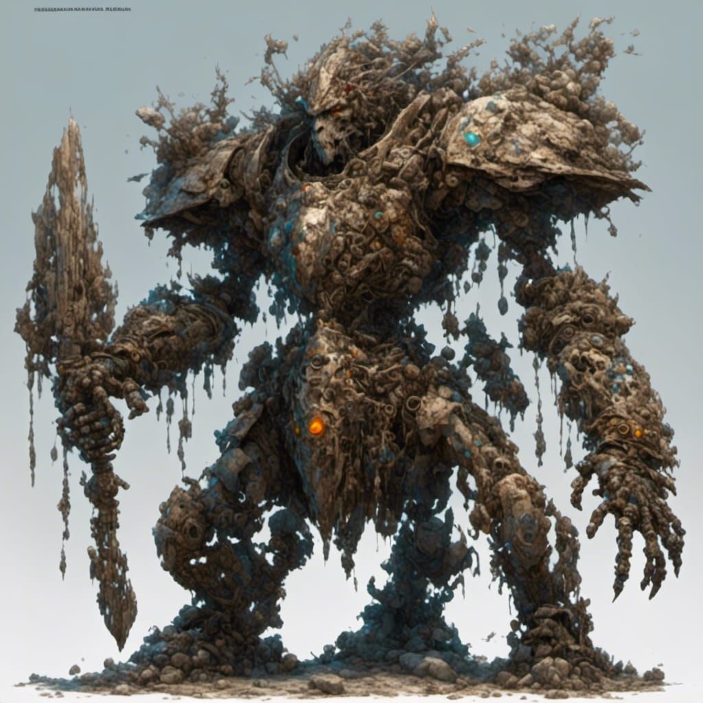 Hyperreal Mechanical Stone Golem in Dynamic Pose