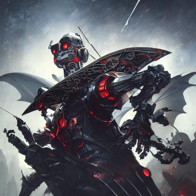 Mechanical Bat Robot with Red Eyes in Concept Art