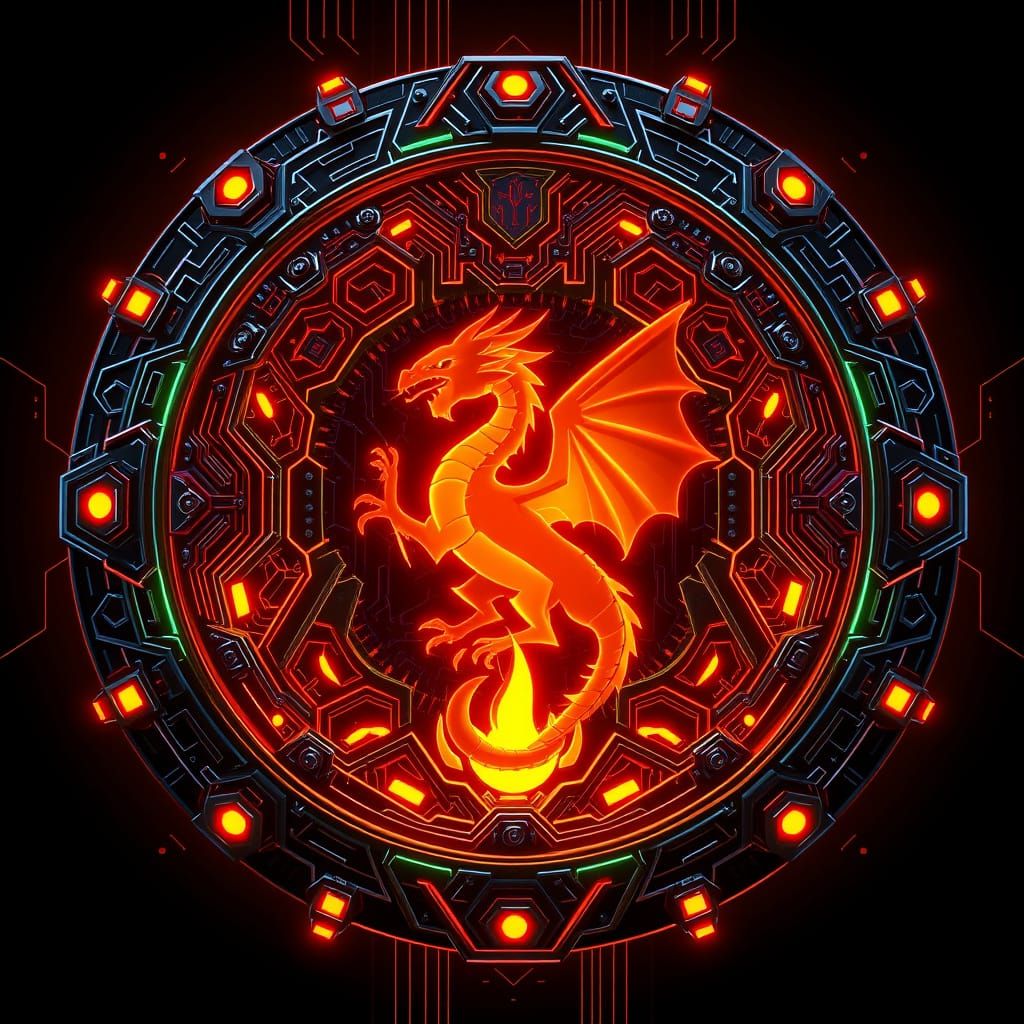 Cyberpunk Family Crest with Dragon Emblem