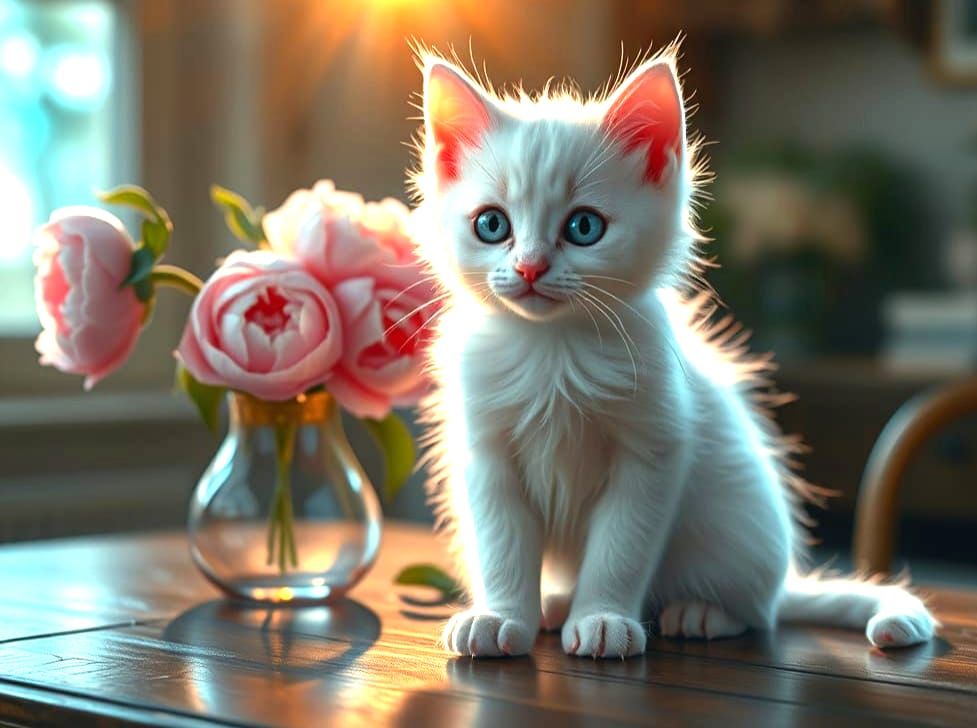 Ethereal Kitten with Hyper-Realistic Fur in 3D Digital Art