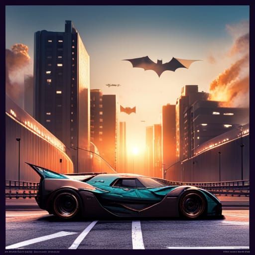 Retrofuturistic Batmobile in Japan at Golden Hour