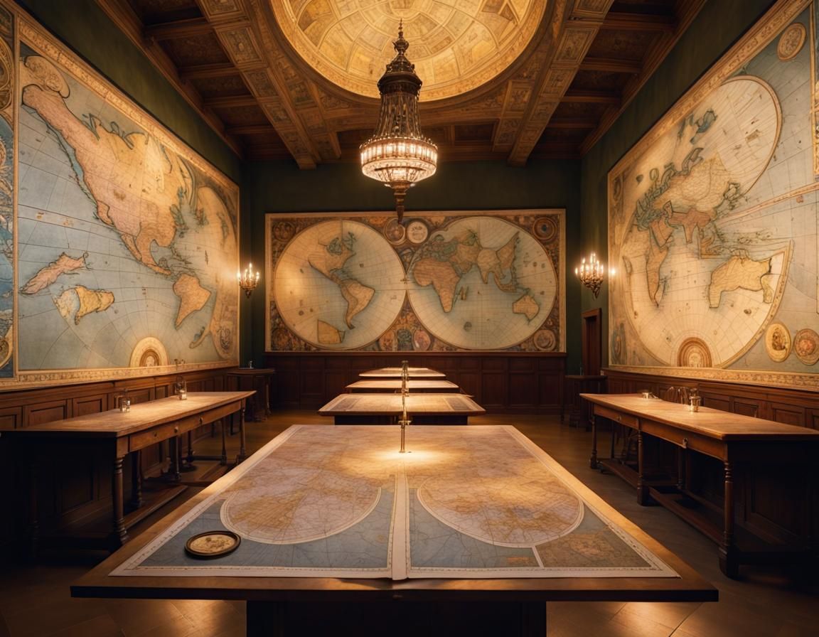 Byzantine Hall of Ancient Maps with Volumetric Lighting