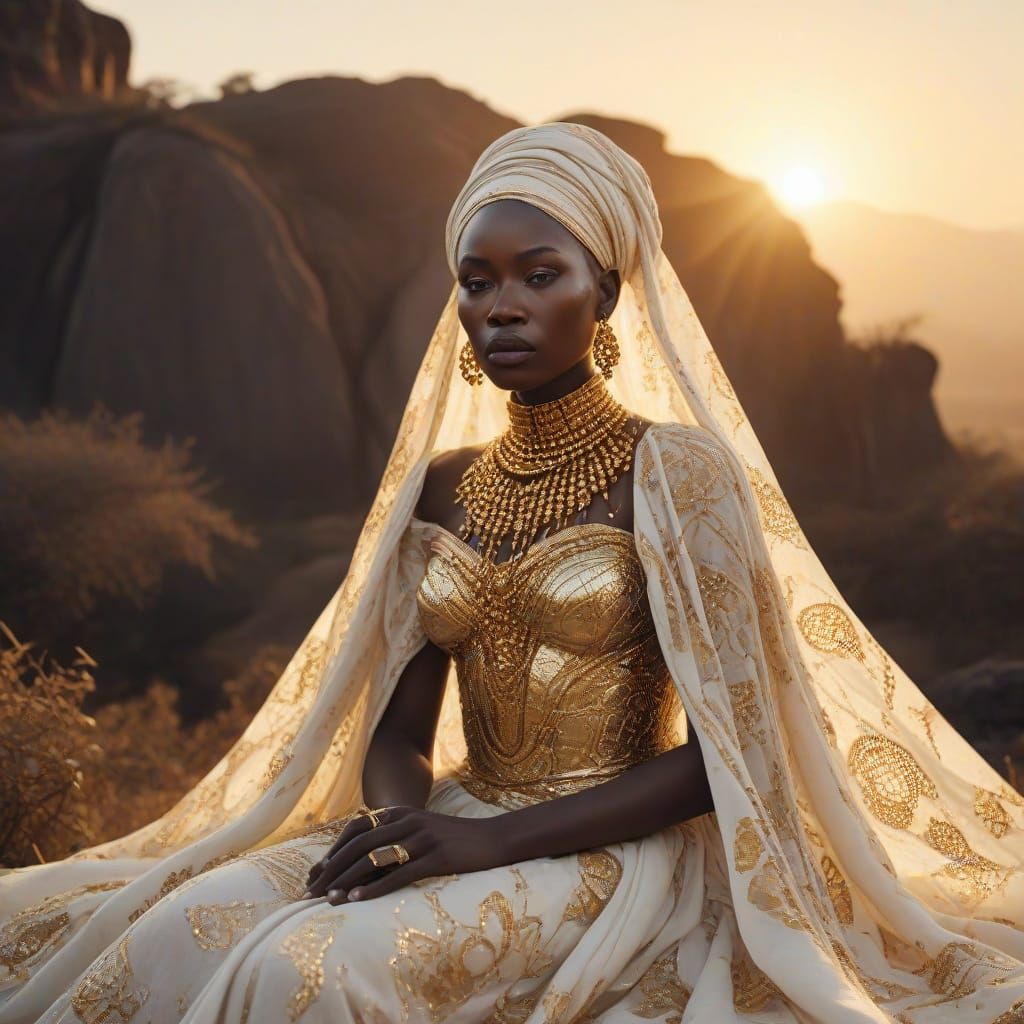 Regal African Matriarch Reigns Over Golden Mountain Realm