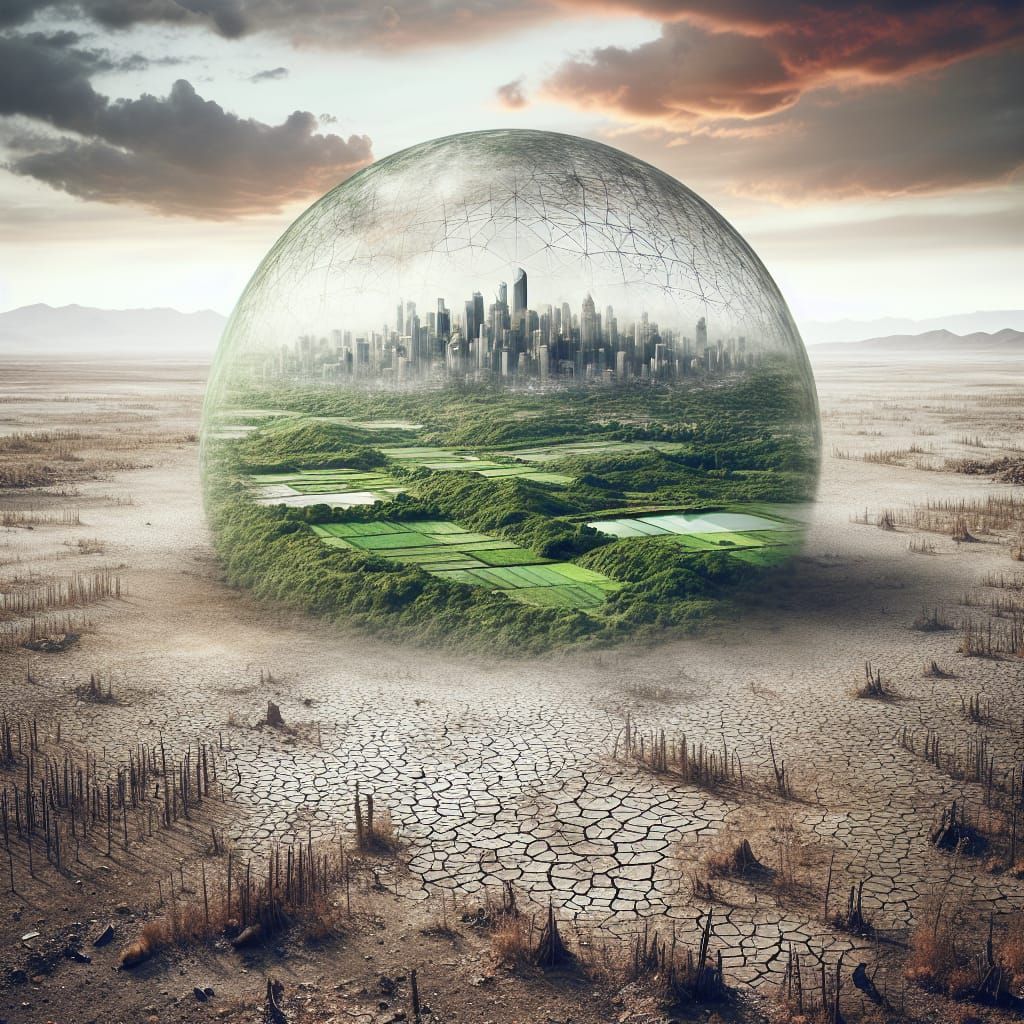 Contrasting Wasteland and Green City Under Dome