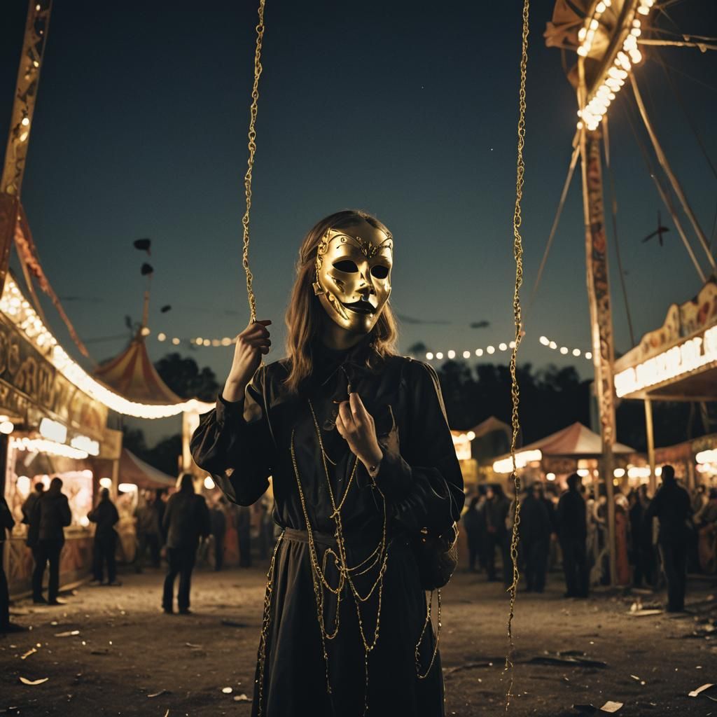 Eerie Surrealism: Mask in Abandoned Carnival