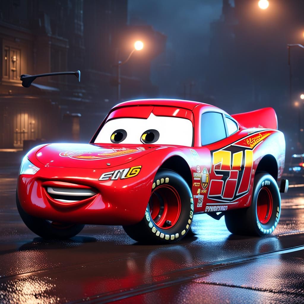 Lightning McQueen as Tow Truck Racing at Night