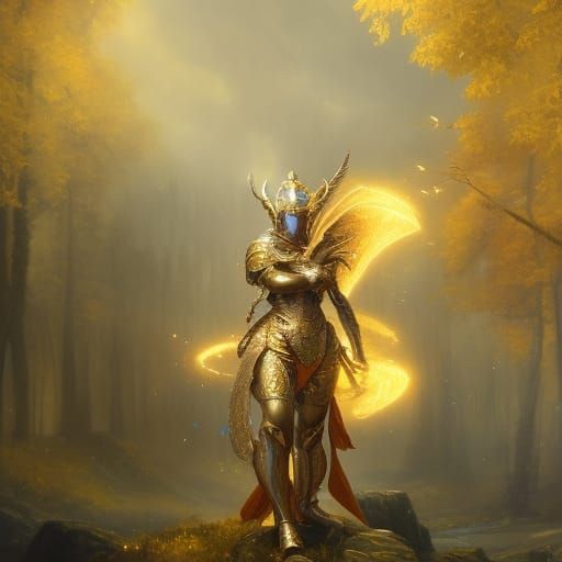 Angelic Gothic Knight in Golden Aspen Forest