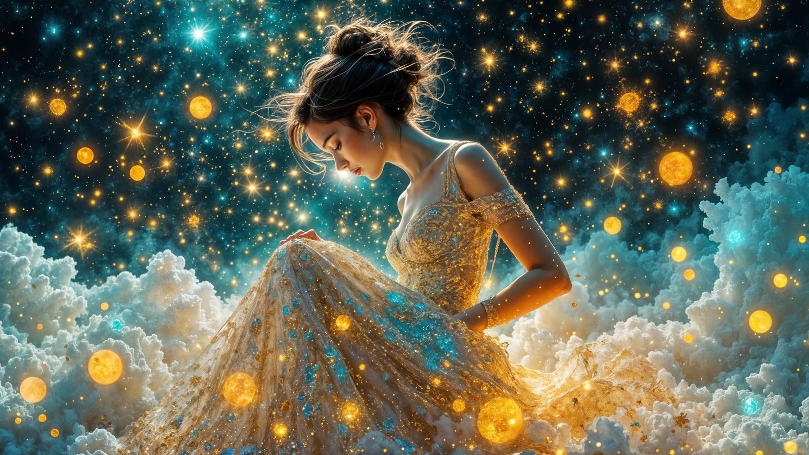 Iridescent Gown Reflecting Sea Salt Lights