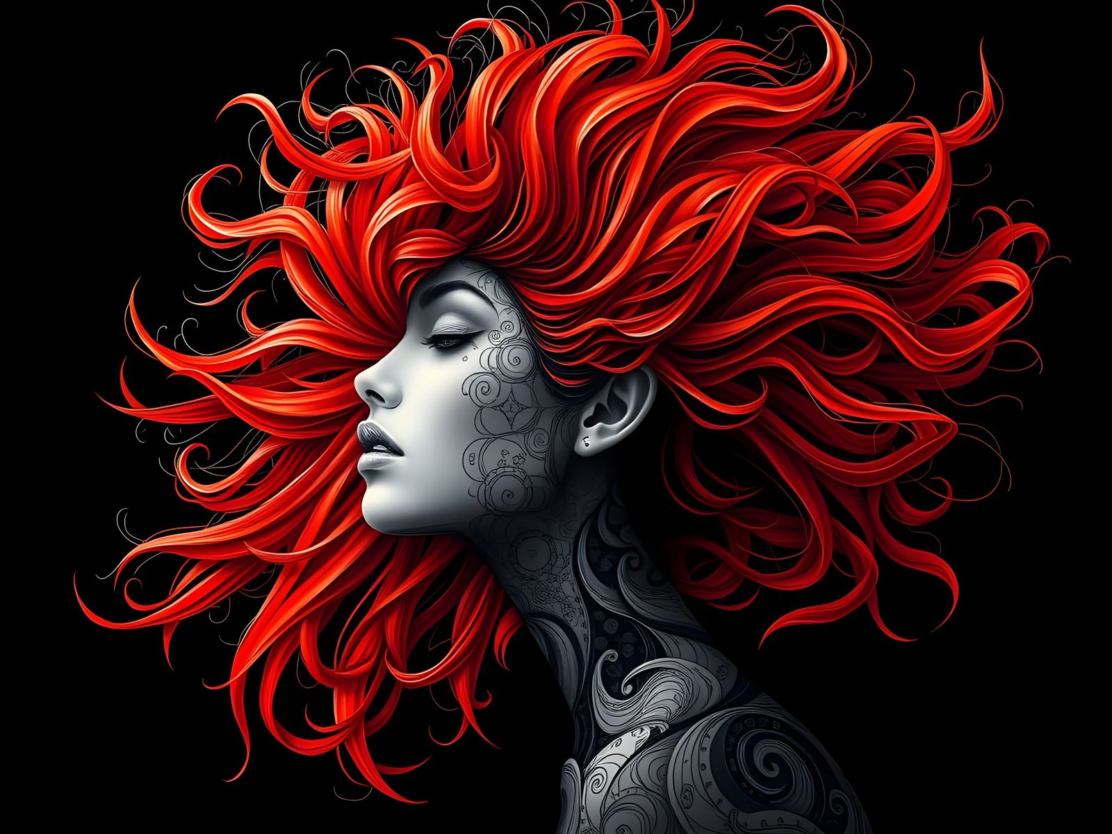 Surreal Portrait of a Woman with Flaming Red Hair