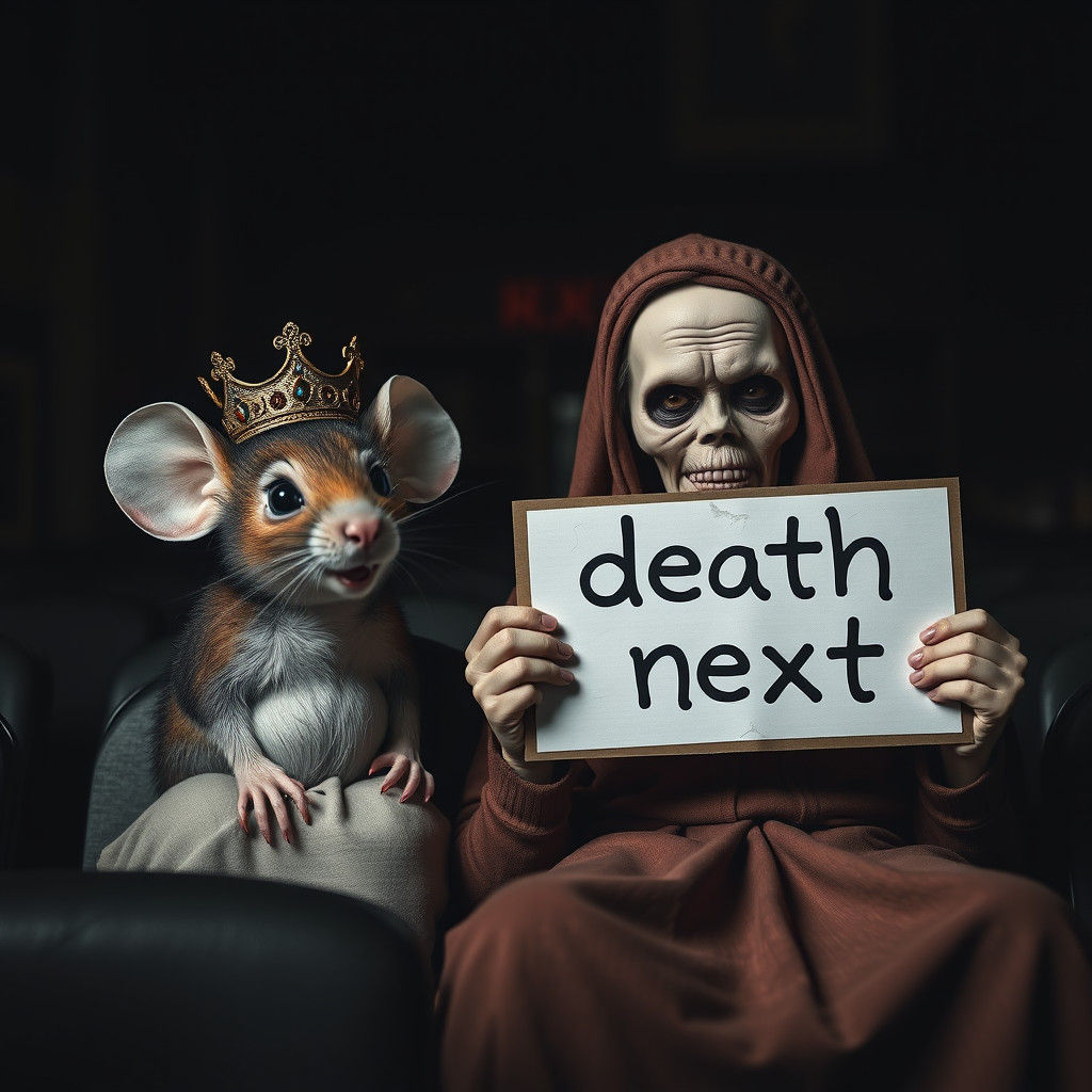 Mouse with Crown and Lady with Sign