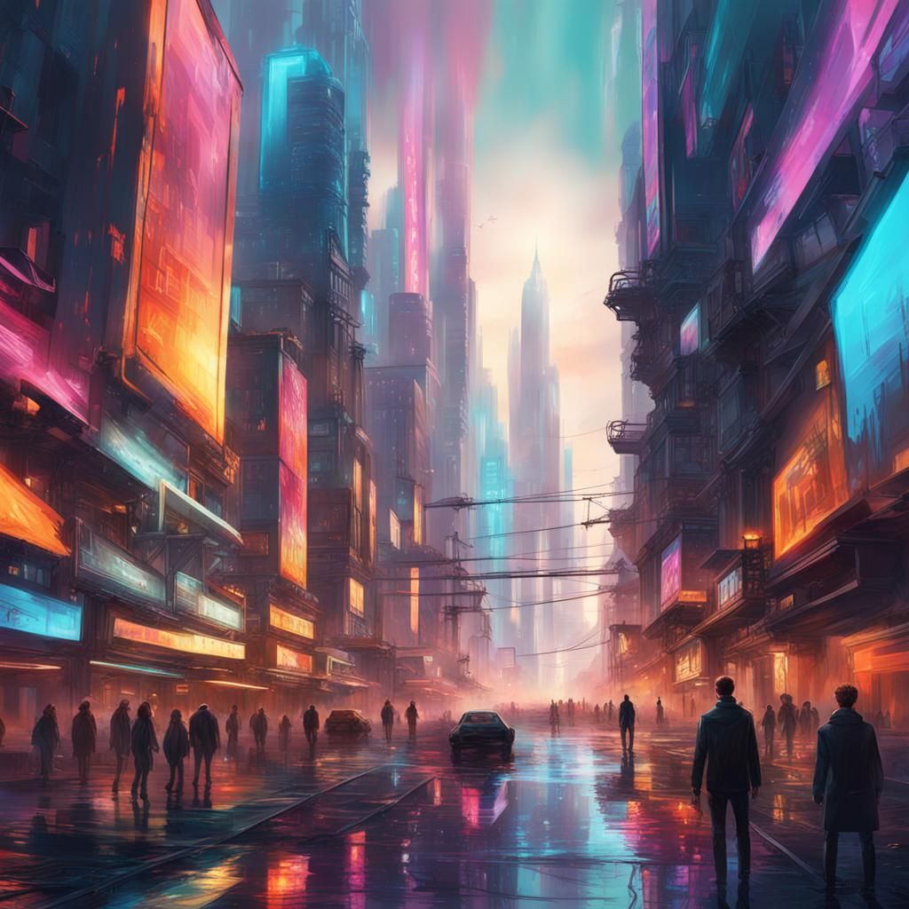 Dramatic Futuristic Cityscape in Splash Art Style
