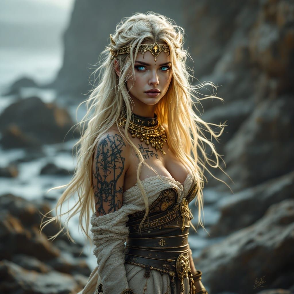 Norse Goddess with Runes, Digital Painting