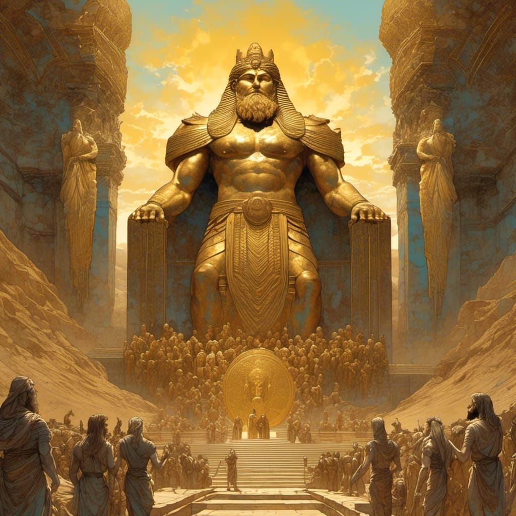 Babylonian Golden Idol Desert Landscape Matte Painting