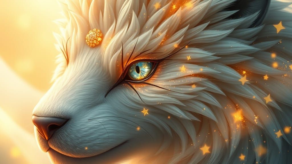 Majestic, Golden-Lighted Creature with Sapphire Eyes