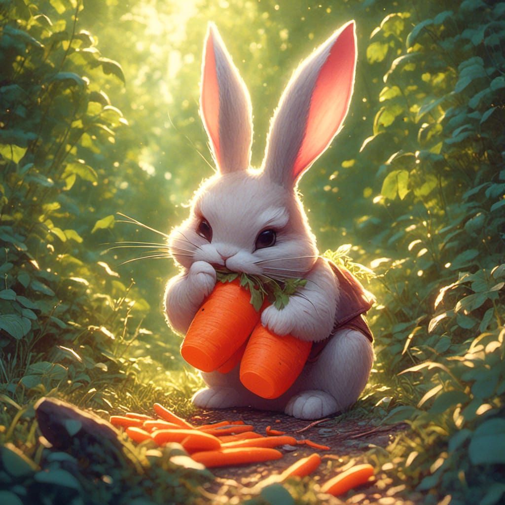 Bunny Eating Carrot in Comic Book Style