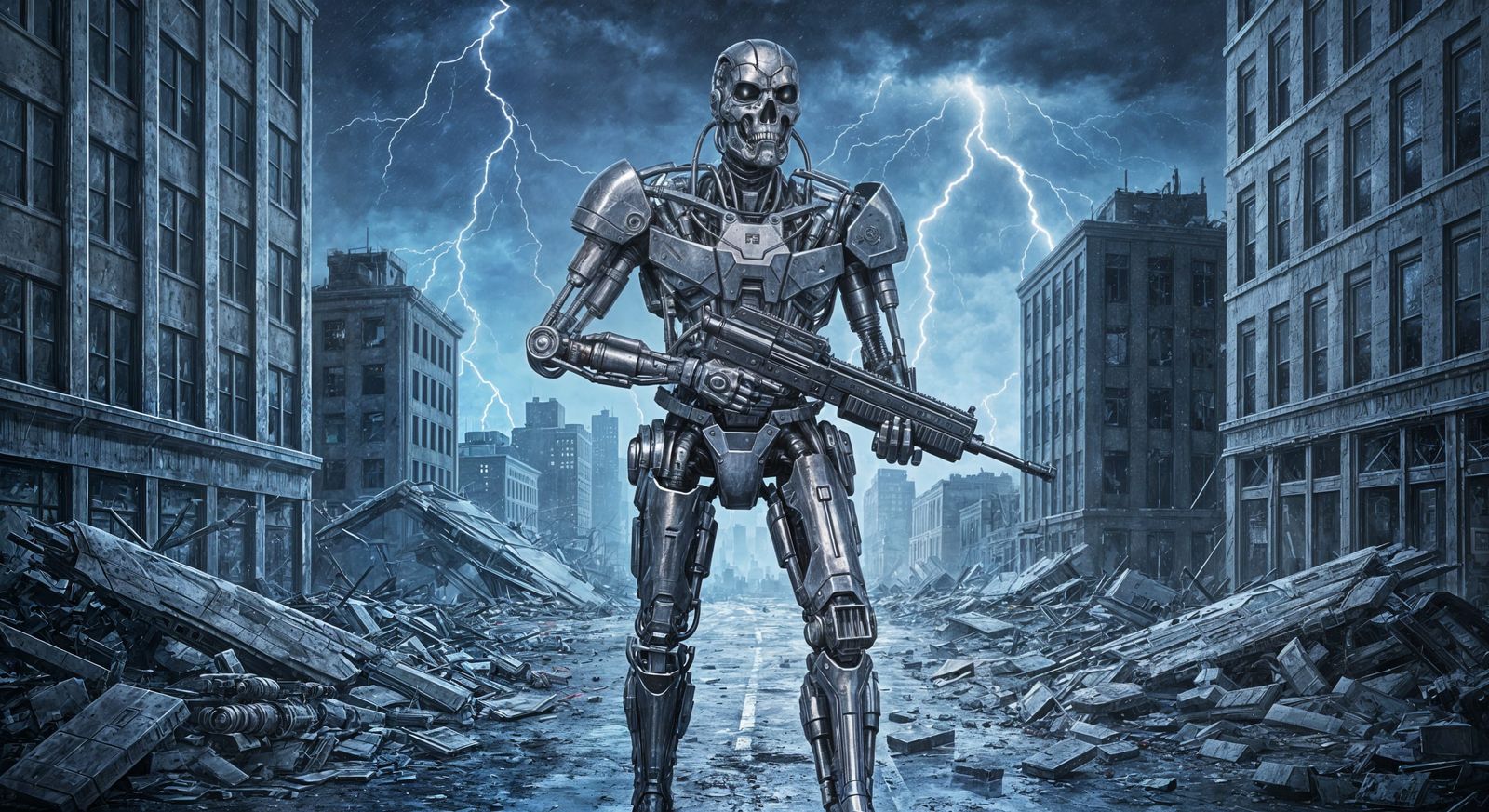 Terminator T-800 Patrols Dystopian New York as Acrylic Art