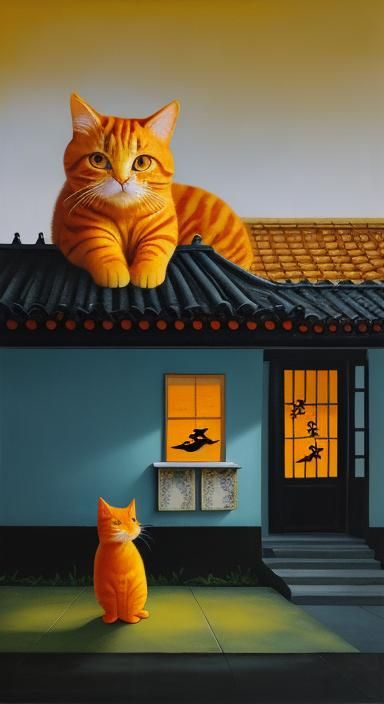 Surreal Orange Cat with Shadow in Dali Style
