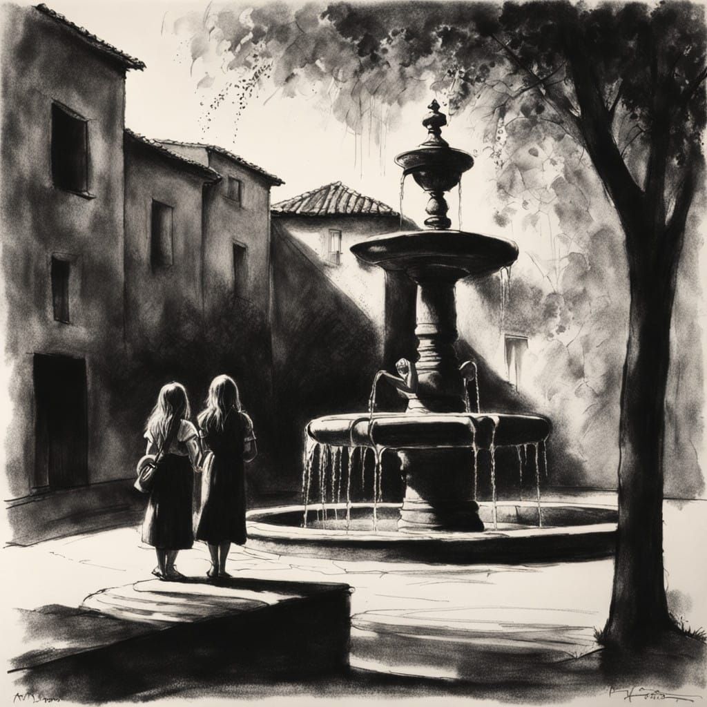 Surreal Village Scene in Chiaroscuro Style