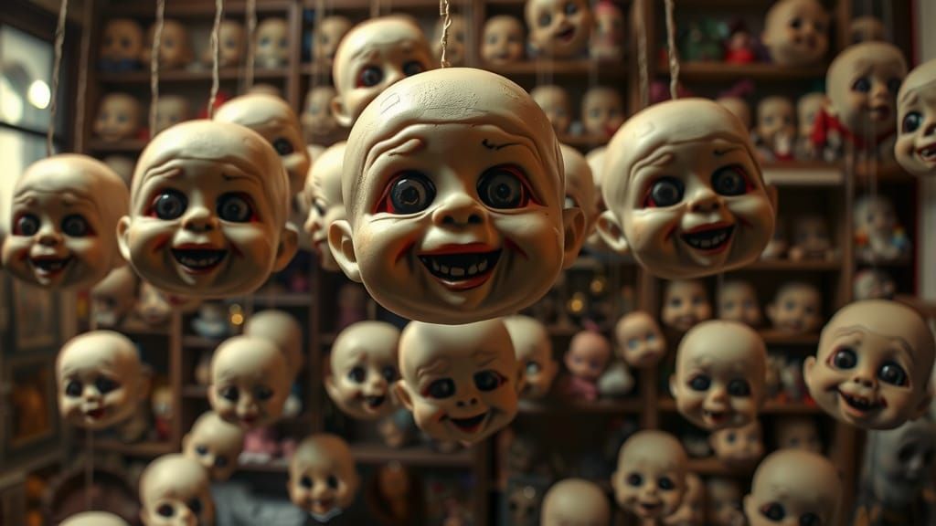 Creepy Claymation: Floating Baby Heads in Toy Shop