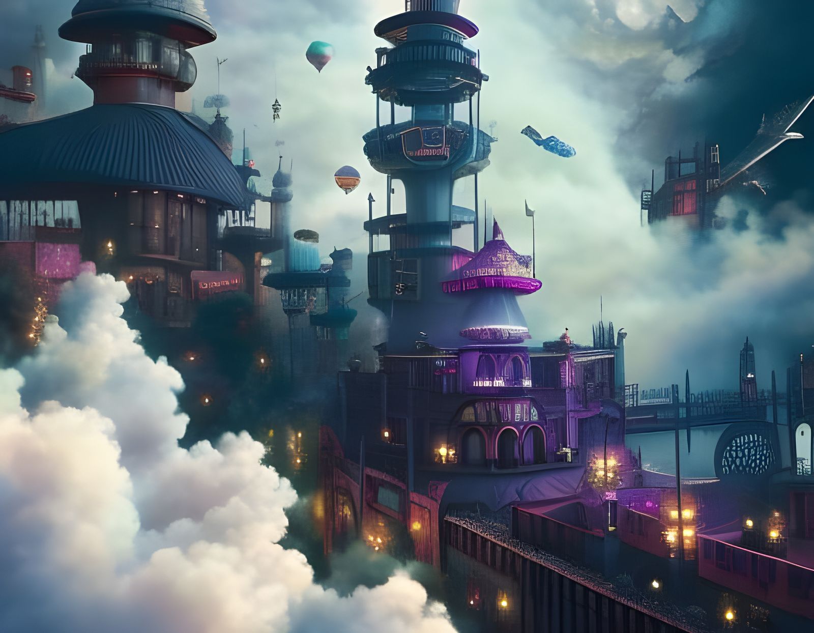 Steampunk Heaven's Gate Dreamscape with Cotton Candy Clouds