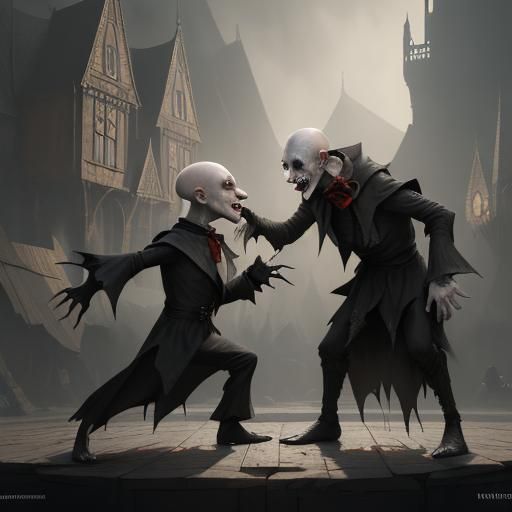 Nosferatu Breakdancing Against Bert and Ernie, Matte Paintin...