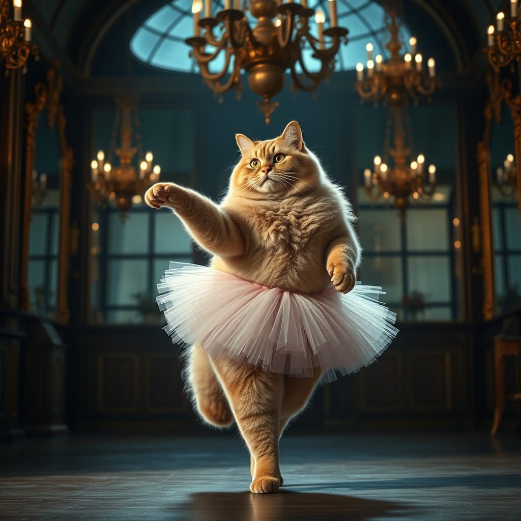 Regal Feline Ballerina in Grand Ballet Studio