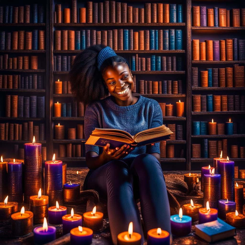 Girl Reading by Candlelight in Hyperrealistic Style