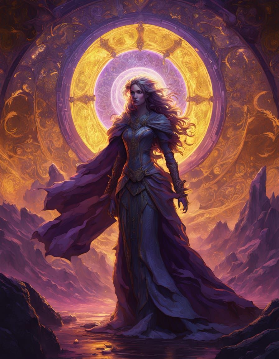 Celestial Goddess Emerges from Aurora, Fantasy Art