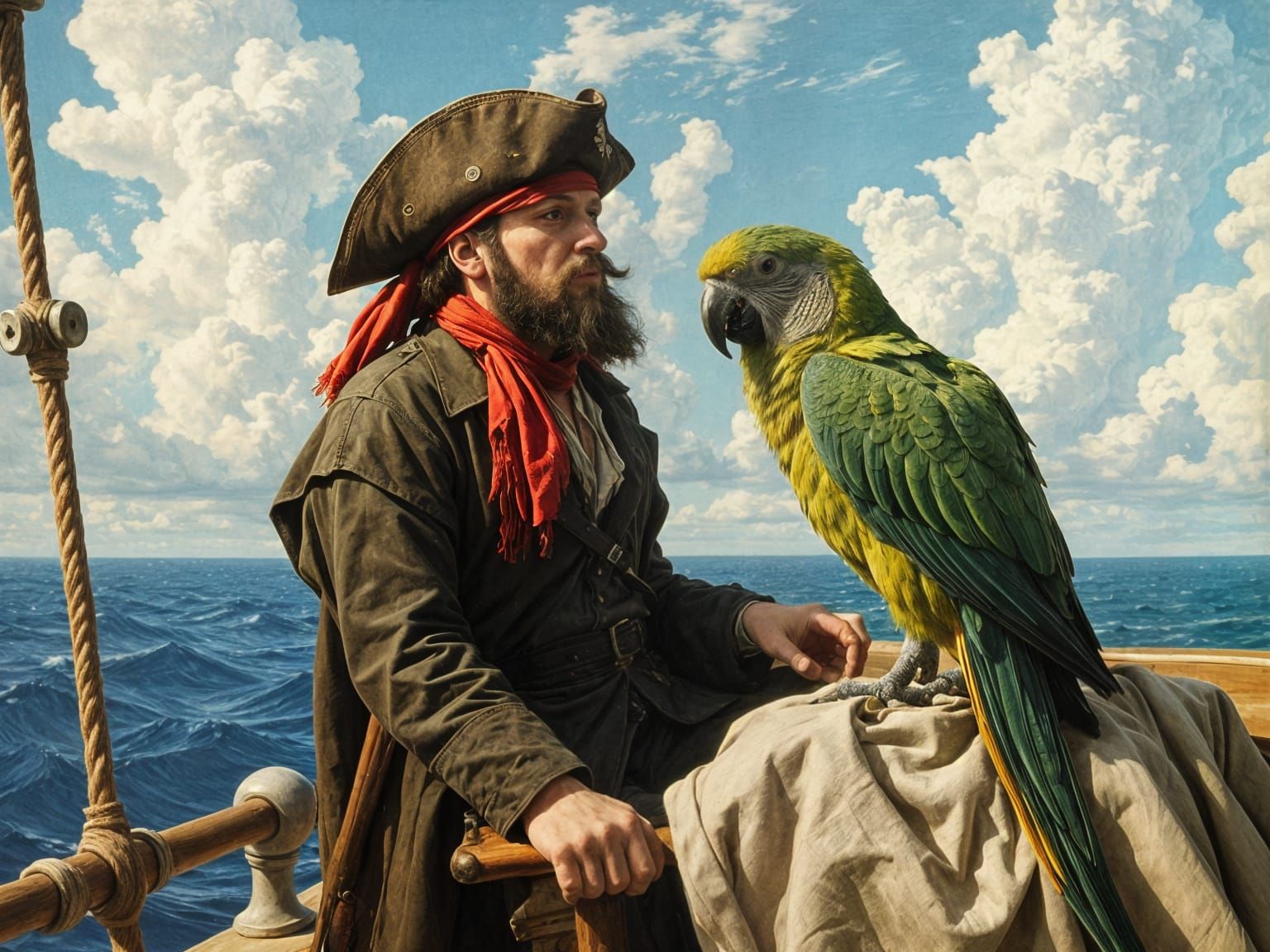 Parrot and Pirate Voyage in Vintage Illustration Style