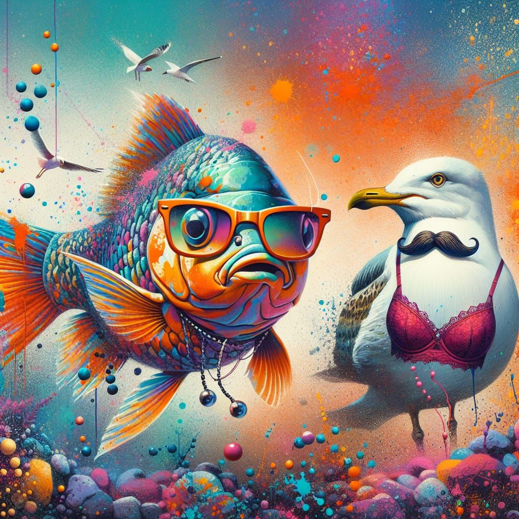 Fish in Hipster Street Art Pose