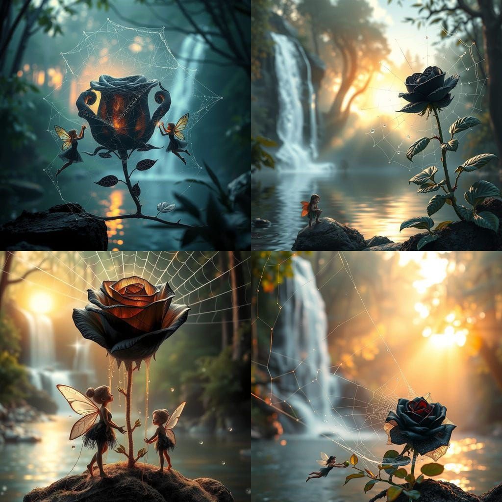Fairies Weave Black Rose from Spider Silk and Dew