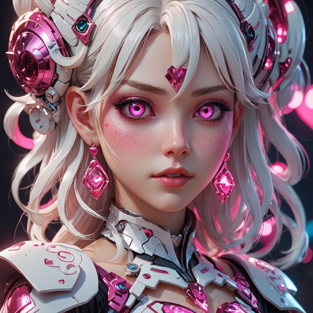 Anime Girl with Glowing Eyes in 3D Rendering