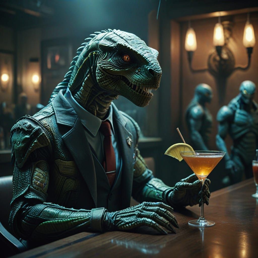 Epic Reptiloid Diplomats Enjoy Cinematic Cocktails