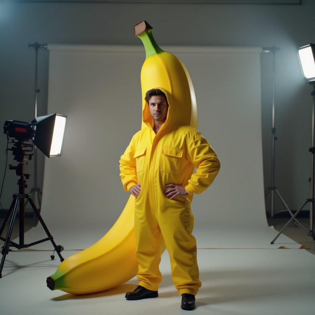 Kosh Poses as Giant Banana in Cinematic Film Still