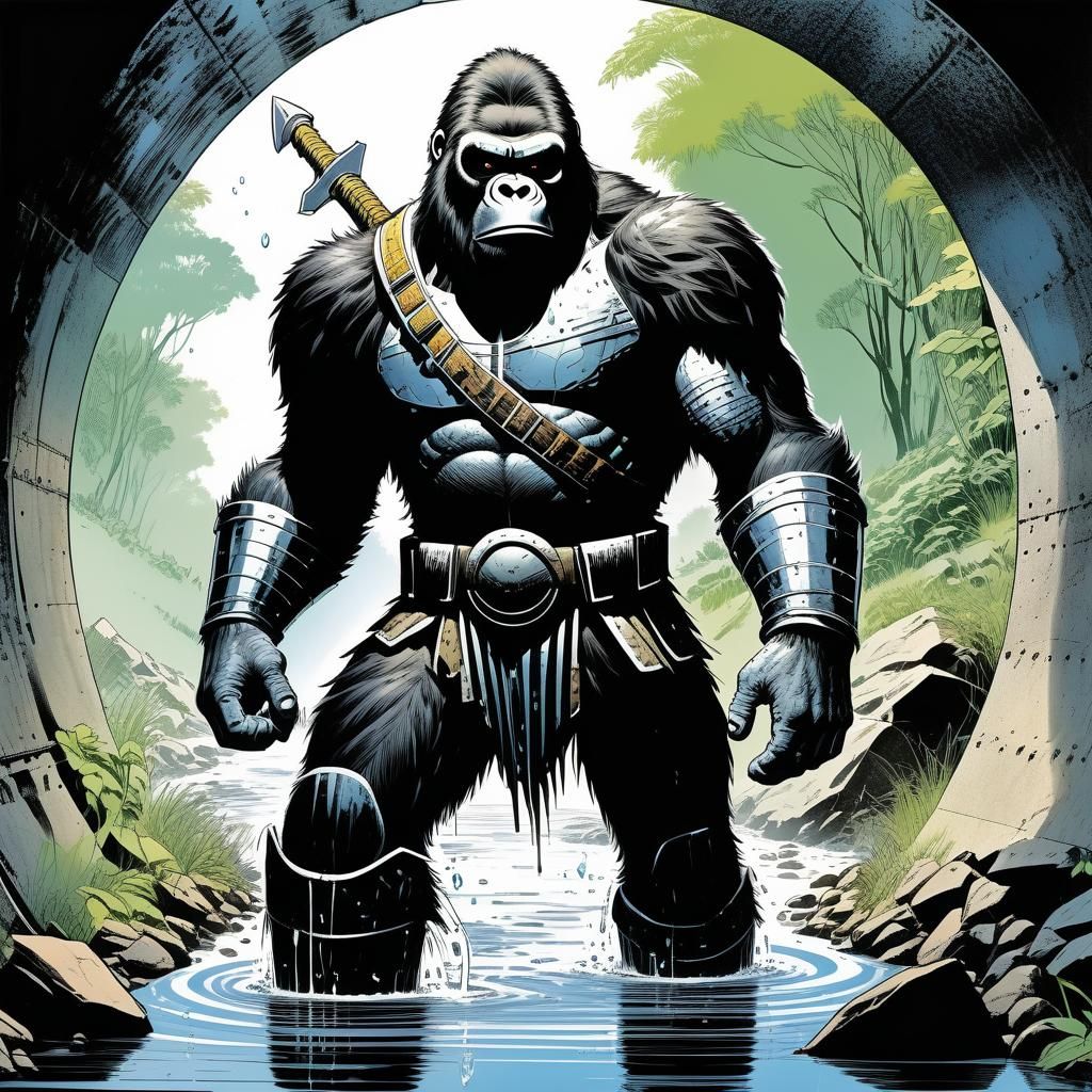 Armored King Kong in Culvert: Comic Book Art
