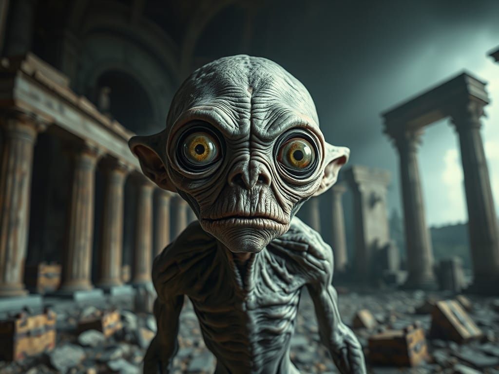 Mysterious Figure in Ancient Ruins, in a Dark Romantic Fanta...