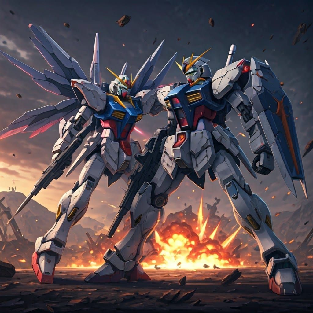 Gundam Aerial vs Barbatos: Epic Anime Battle in Ruins